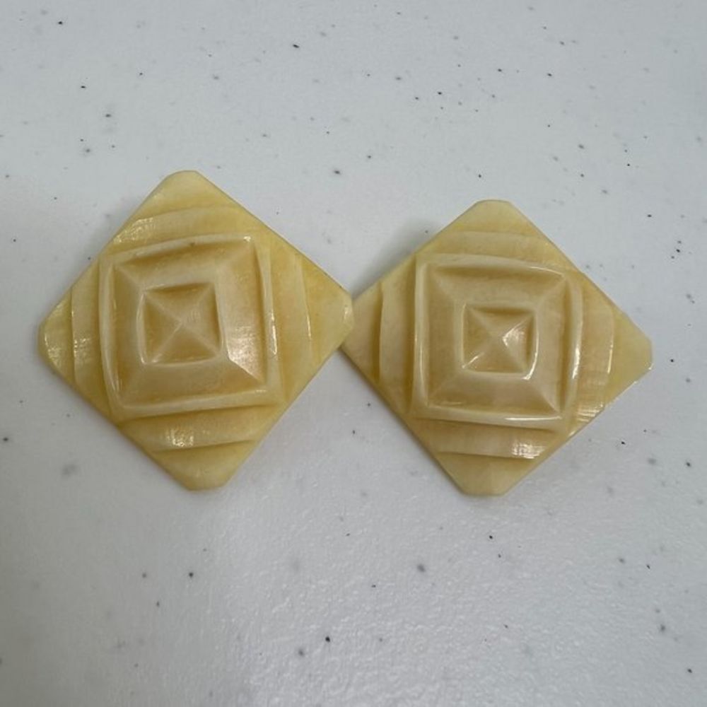 Vintage Bone Earrings Geometric Square Big Statement Beige Stud